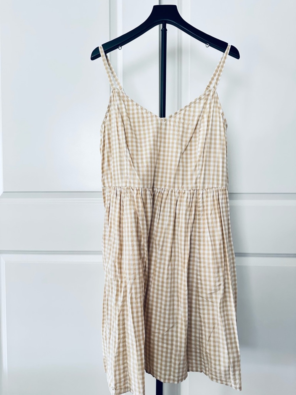 Women’s Old Navy Spaghetti Straps Beige and White Gingham Midi Dress Size XL